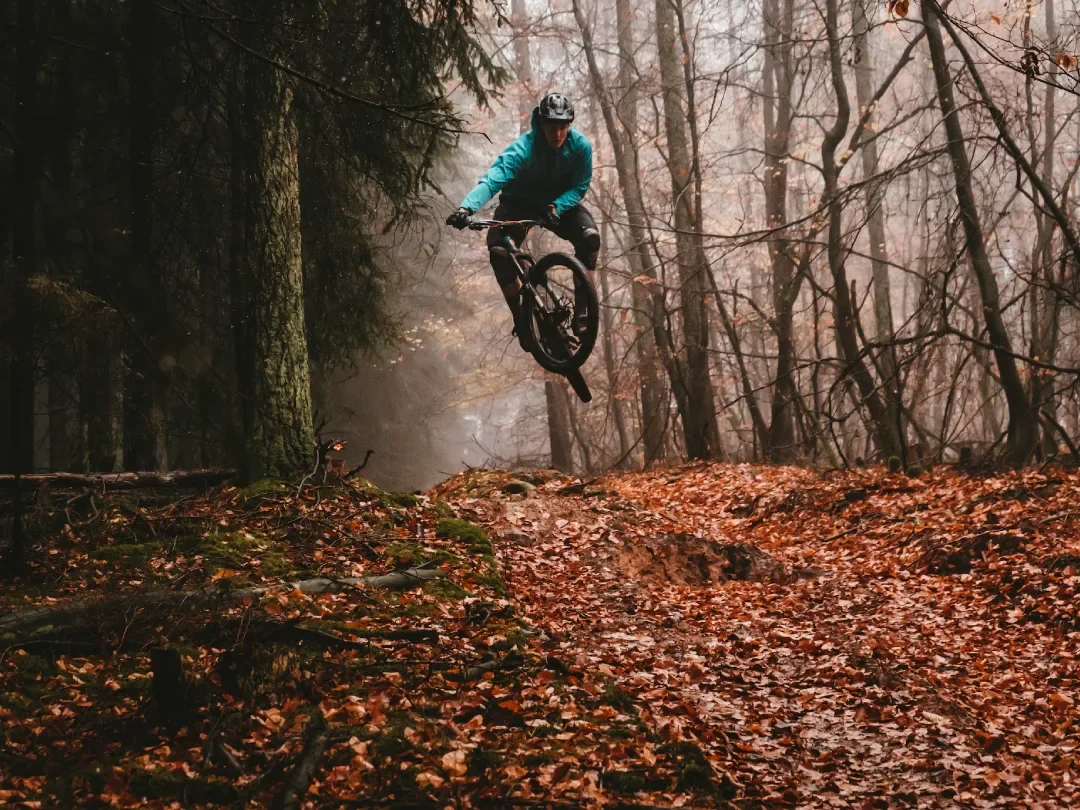 Mountainbikecyklist i höstskog utanför Örnsköldsvik